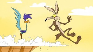 Wile E. Coyote sur le point de faire l’expérience de la pesanteur… 